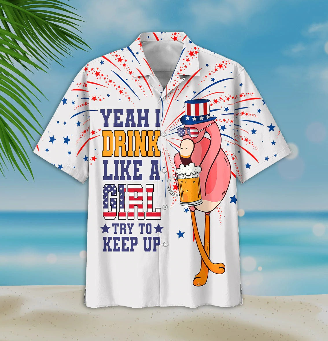 Funny Flamingo Aloha Hawaiian Shirt, Flamingo Drinking Beer Aloha Shirt, Independence Day Gifts HO4797