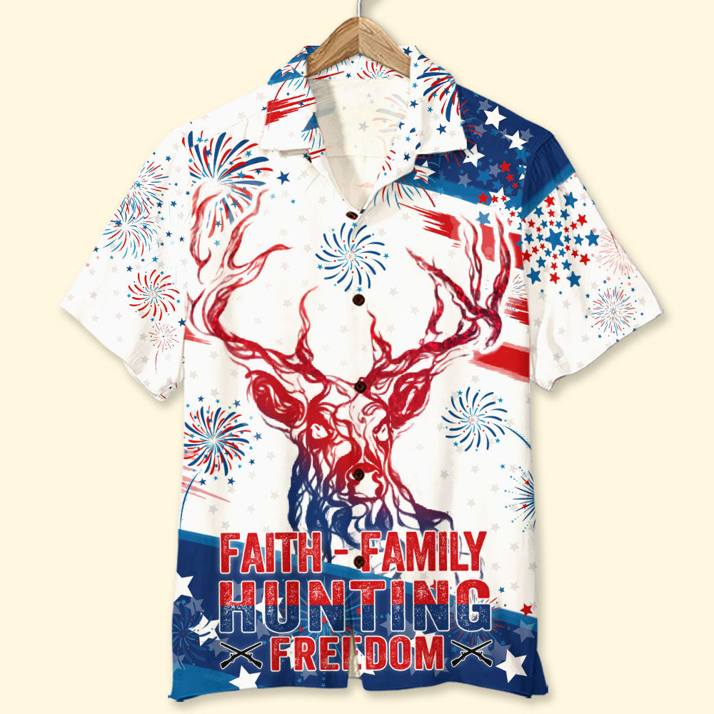 Independence Day Faith Family Hunting Freedom Hawaiian Shirt Gift For Him HO3942