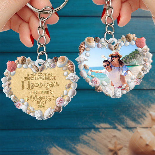 If You Want To Know How Much I Love You, Couple Gift, Personalized Keychain, Custom Image Seashell Keychain, Summer Gift KO0049