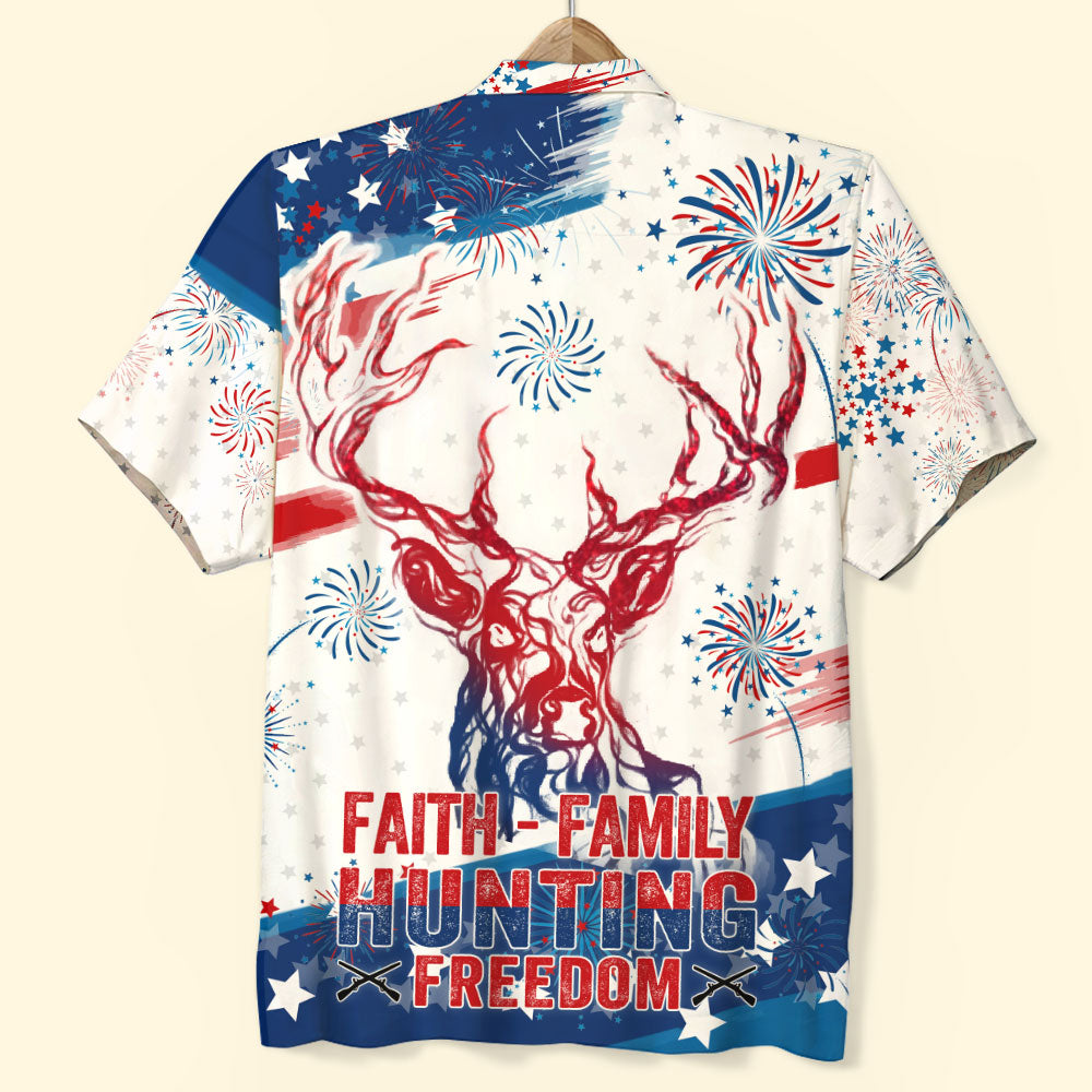 Independence Day Faith Family Hunting Freedom Hawaiian Shirt Gift For Him HO3942