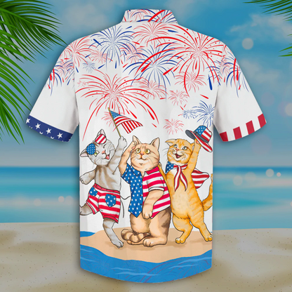 Cool Cat Hawaiian Shirt, American Shorthair Shirts Independence Day, Patriotic Cat Pet Hawaii Aloha Shirt HO4997