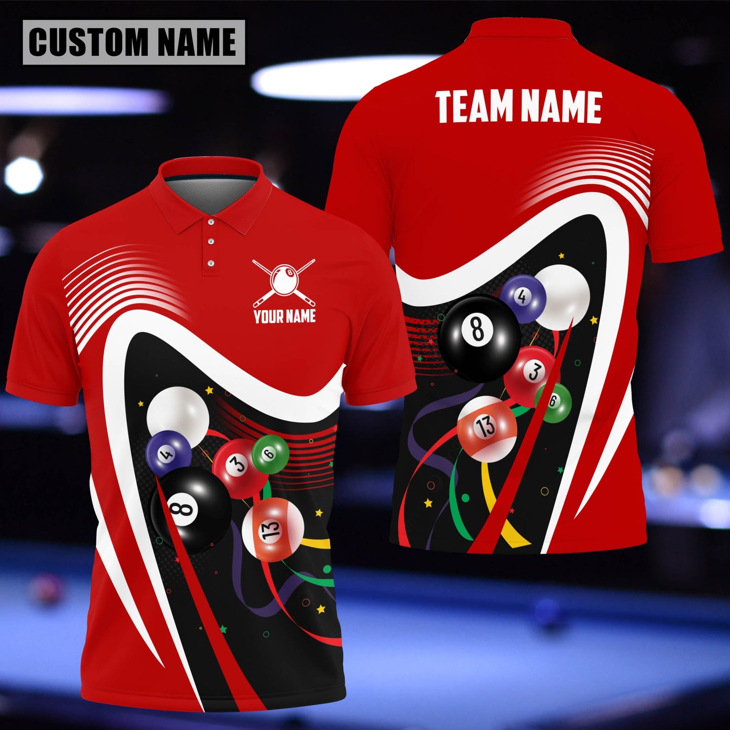 Lasfour Billiards Ball Colourful Personalized 3D Polo Shirt BIA0805