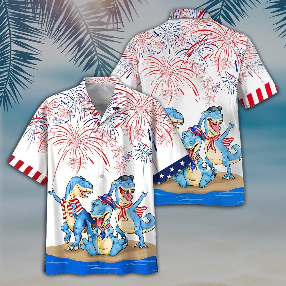 Dinosaur Hawaiian Shirt, Dinosaurus Independence'S Day 3D Full Print Hawaii Shirts For Men And Woman HO4789