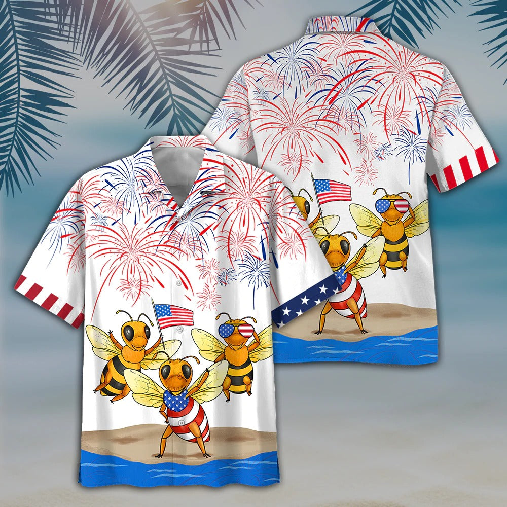 Bee Hawaiian Full Print Shirt, Bee's Hawaiian Shirt Independence Day, Funny 4Th Of July Gifts HO4786