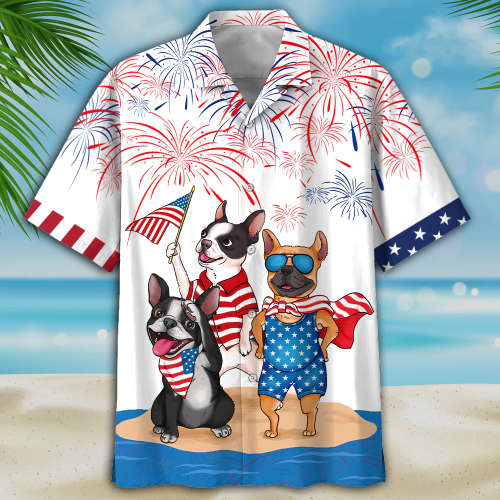 Funny French Bulldog Hawaiian Shirt Full Printed For 4Th Of July Gifts, Patriotic Present Dog Hawaii Shirt Short Sleeve HO4998