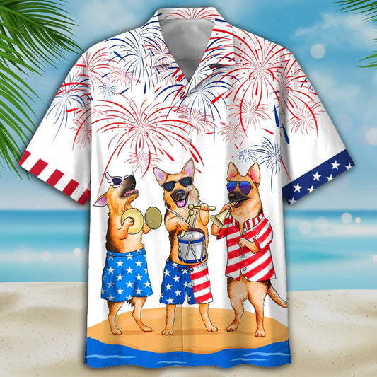 German Shepherd Hawaiian Shirt, Independence'S Day Dog Hawaiian Beach Shirt, Happy American Dog Hawaii Shirt HO4793