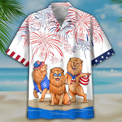 Lion Hawaiian Shirts, Independence's Day Funny Hawaii Shirt, Patriotic Gift, Lion Lover Gift HO5123