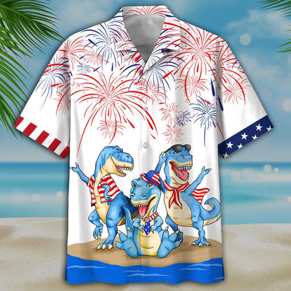 Dinosaur Hawaiian Shirt, Dinosaurus Independence'S Day 3D Full Print Hawaii Shirts For Men And Woman HO4789