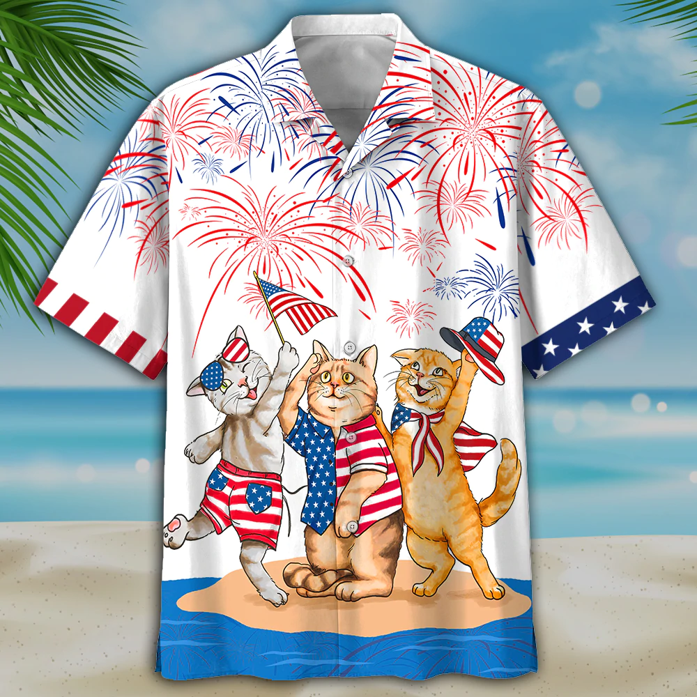 Cool Cat Hawaiian Shirt, American Shorthair Shirts Independence Day, Patriotic Cat Pet Hawaii Aloha Shirt HO4997