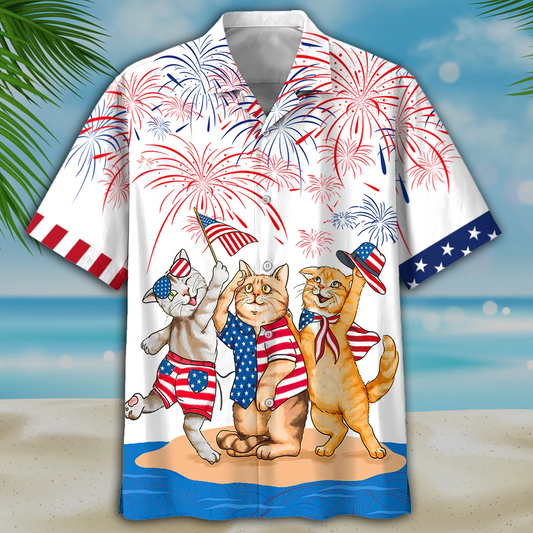 Cool Cat Hawaiian Shirt, American Shorthair Shirts Independence Day, Patriotic Cat Pet Hawaii Aloha Shirt HO4997