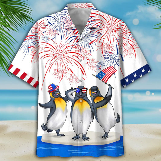 Funny Hawaiian Shirt 4Th Of July, Penguins Hawaiian Shirt Independence Day, Penguin Lover Gifts HO4782