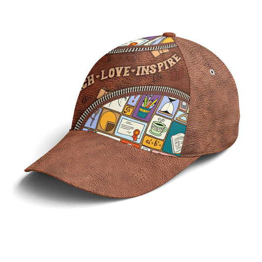 Teach Love Inspire Classic Leather Subjects Art Style Baseball Cap Lasfour CO0938