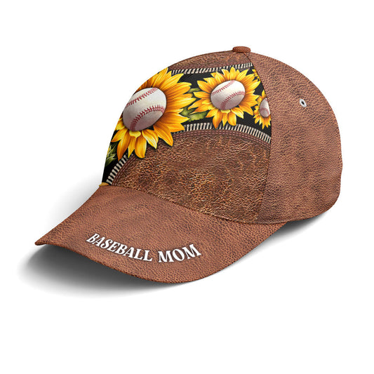 Sunflower Baseball Mom Leather Style Baseball Cap Lasfour CO0741