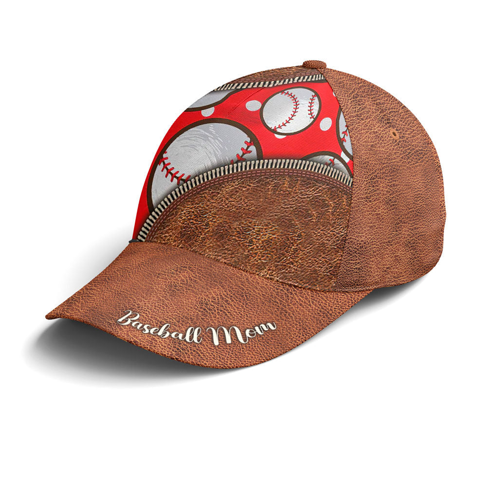 Baseball Mom Red Leather Style Baseball Cap Lasfour CO0936