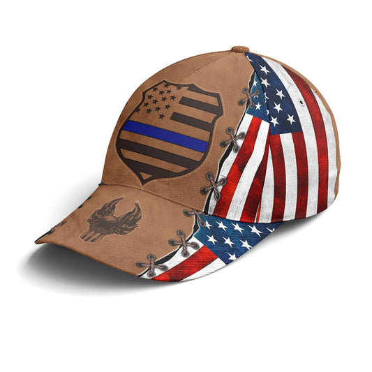 Police US Flag Classic Leather Baseball Cap Lasfour CO0765