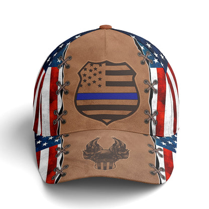 Police US Flag Classic Leather Baseball Cap Lasfour CO0765