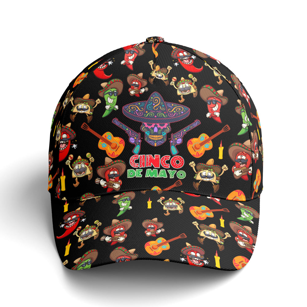 Cinco De Mayo Sugar Skull Chilies Tacos Baseball Cap Lasfour CO0165