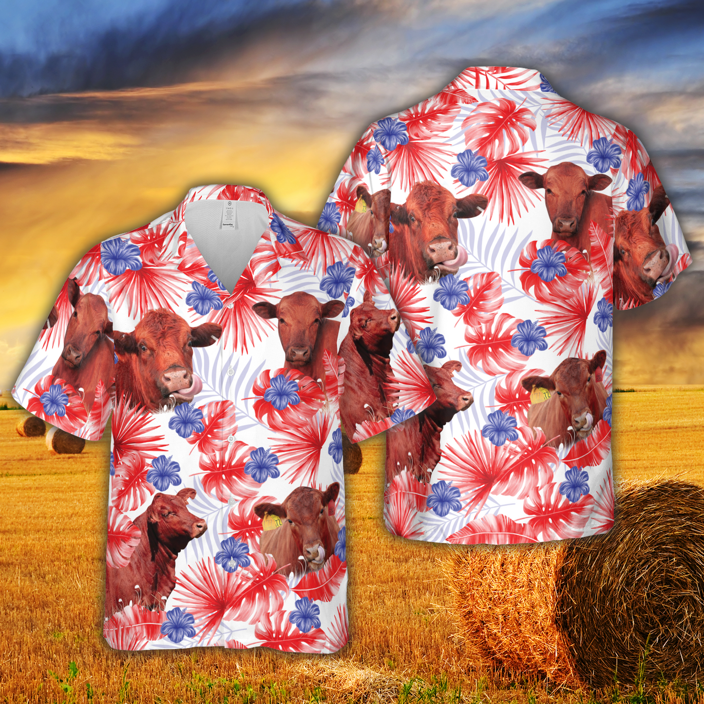 American Colors Red Angus Hawaiian Shirt HO5413