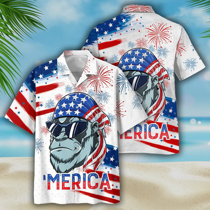 Gorila Hawaiian Shirt For Independence'S Day, Usa Flag Pattern Merica Hawaiian Shirt, Patriotic Hawaii Shirt HO5122