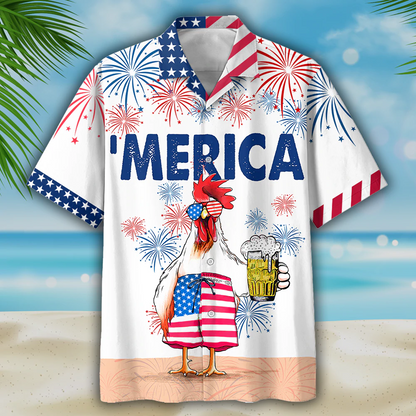 Funny Chicken Beer Hawaiian Shirt For Independence'S Day, Cool Chicken Patriotic 4Th Of July Gift For Chicken Lovers HO0375