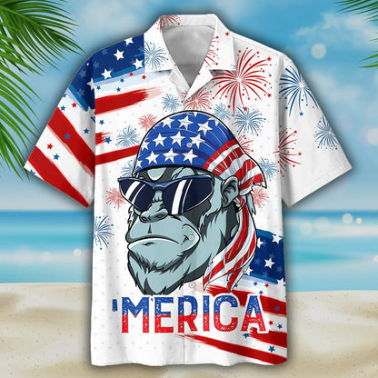 Gorila Hawaiian Shirt For Independence'S Day, Usa Flag Pattern Merica Hawaiian Shirt, Patriotic Hawaii Shirt HO5122