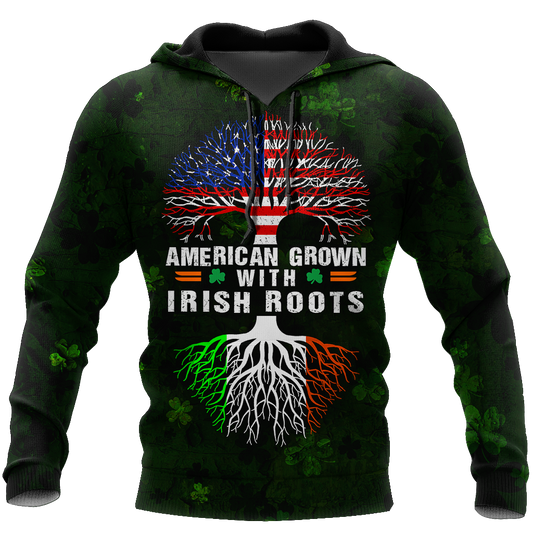 American Grown With Irish Roots Tree of Life 3D Shirt, St Patrick's Day Shirt, Shamrock Shirt, Lucky Shirt PO0287