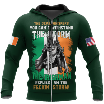 The Devil Whispers You Can't Withstand The Storm The Irish Man Replies I Am The Feckin' Storm Patrick's Day Shirt PO0272