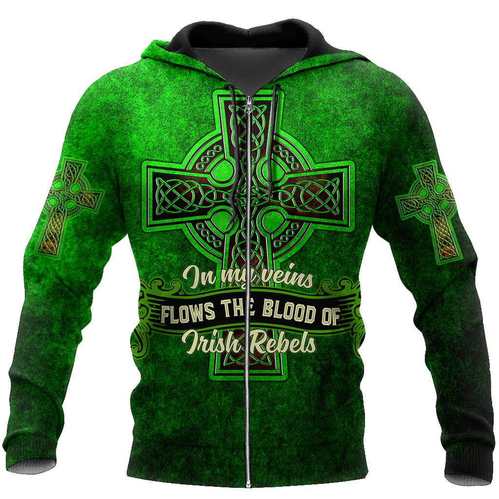 3D All Over Print Saint Patrick's Day Shirt, In My Veins Flows The Blood Of Irish Rebels, St. Patrick's Day Shirt PO0311