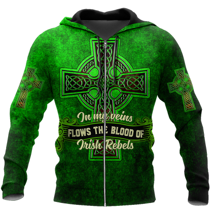 3D All Over Print Saint Patrick's Day Shirt, In My Veins Flows The Blood Of Irish Rebels, St. Patrick's Day Shirt PO0311