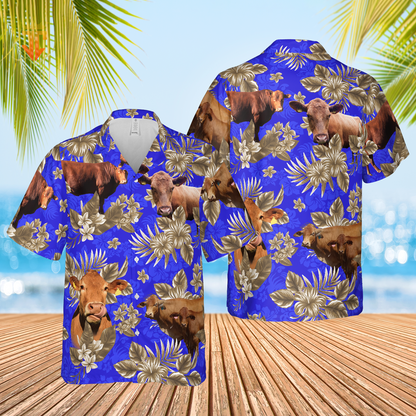 Red Angus Cattle Lovers Aloha Pattern All Over Printed 3D Hawaiian Shirt HO5382