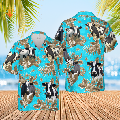 Holstein Friesian Cattle Lovers Aloha Pattern All Over Printed 3D Hawaiian Shirt HO5383