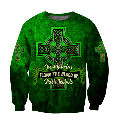 3D All Over Print Saint Patrick's Day Shirt, In My Veins Flows The Blood Of Irish Rebels, St. Patrick's Day Shirt PO0311