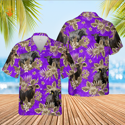 Black Angus Cattle Lovers Aloha Pattern All Over Printed 3D Hawaiian Shirt HO5381