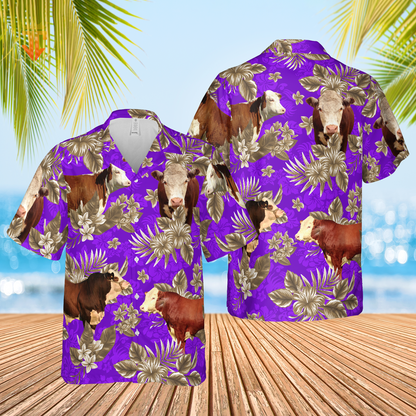 Hereford Cattle Lovers Aloha Pattern All Over Printed 3D Hawaiian Shirt HO5380