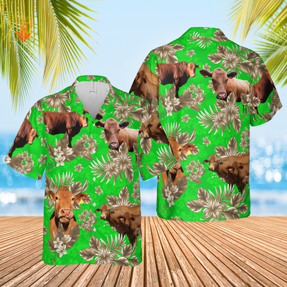 Red Angus Cattle Lovers Aloha Pattern All Over Printed 3D Hawaiian Shirt HO5382