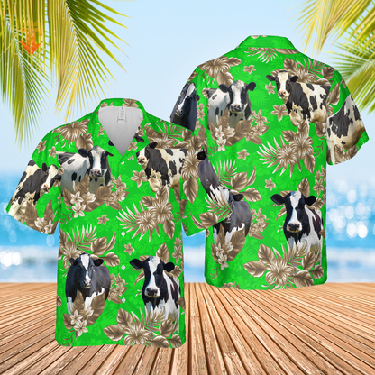 Holstein Friesian Cattle Lovers Aloha Pattern All Over Printed 3D Hawaiian Shirt HO5383