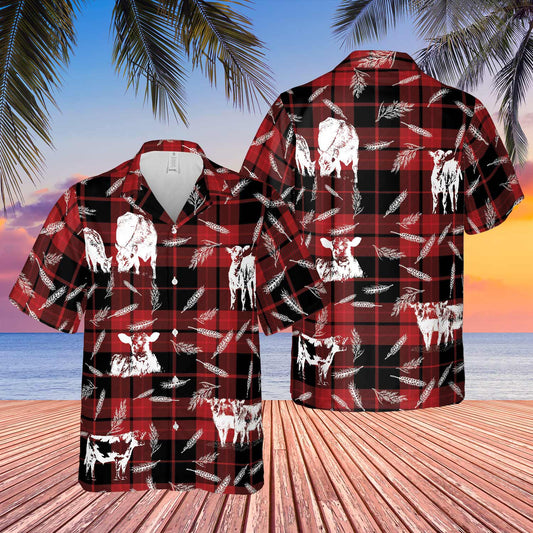 Plaid Pattern Black Angus All Over Printed 3D Hawaiian Shirt HO5393