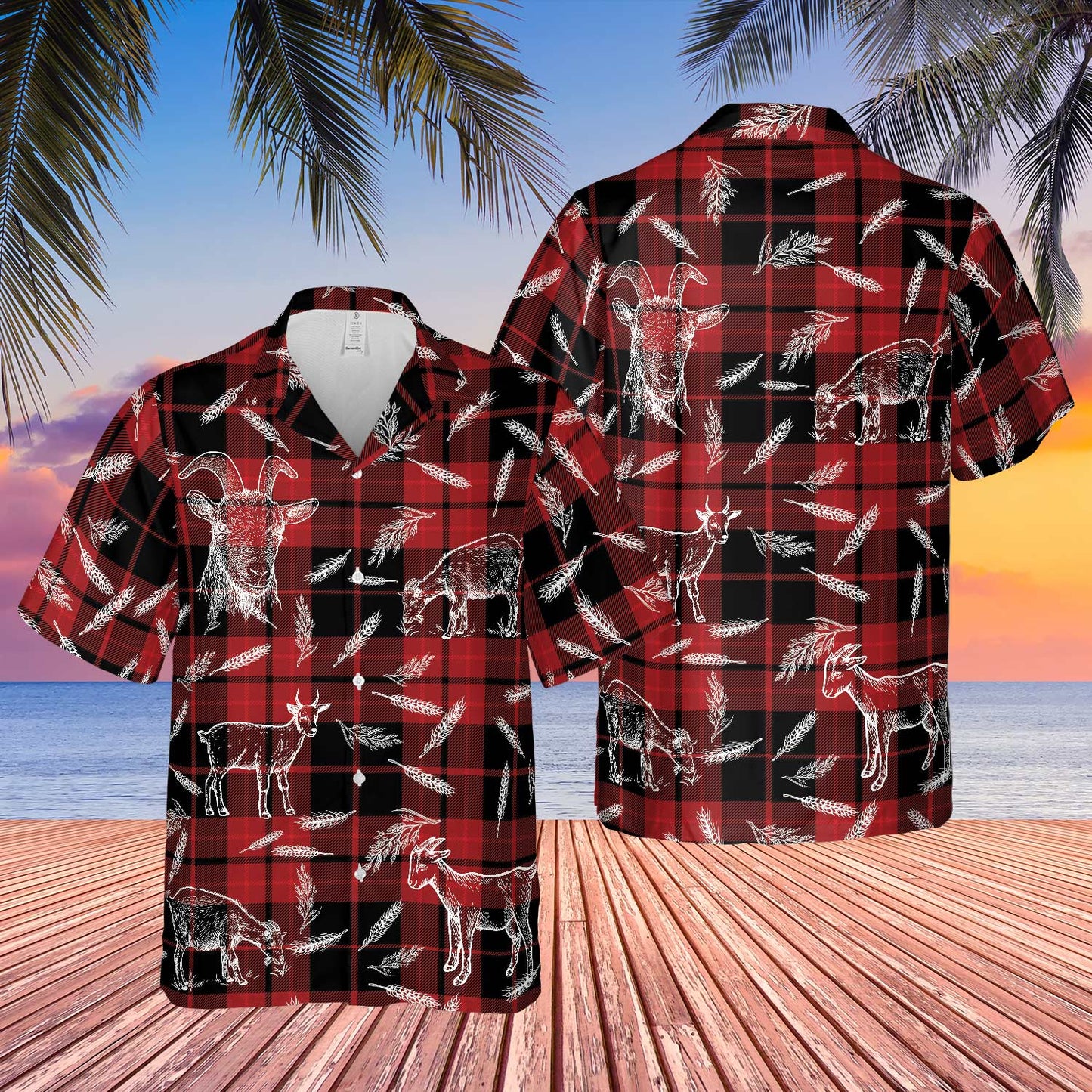 Plaid Pattern Goat All Over Printed 3D Hawaiian Shirt HO5396