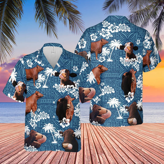 Santa Gertrudis Cattle Blue Tribal All Over Printed 3D Hawaiian Shirt HO5407