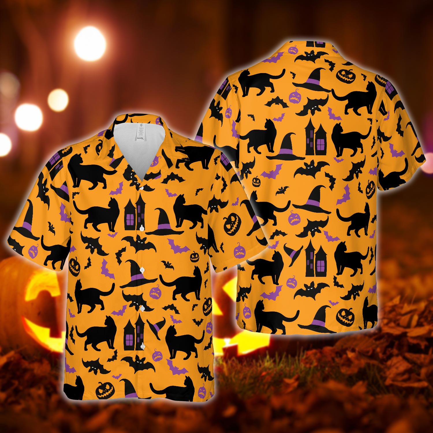 Black store Cat Halloween HAWAIIAN SHIRT