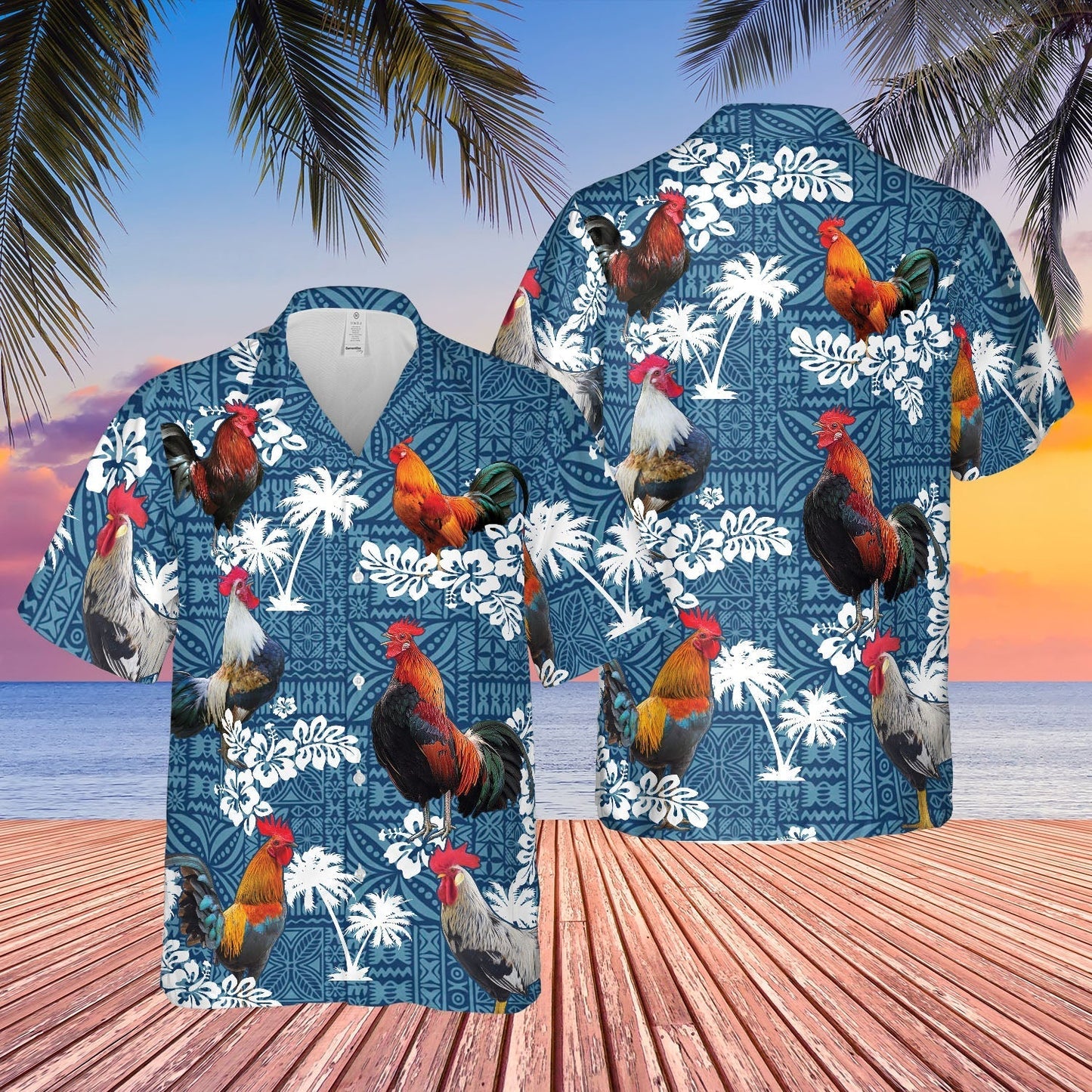 Rooster Blue Tribal All Over Printed 3D Hawaiian Shirt HO5405