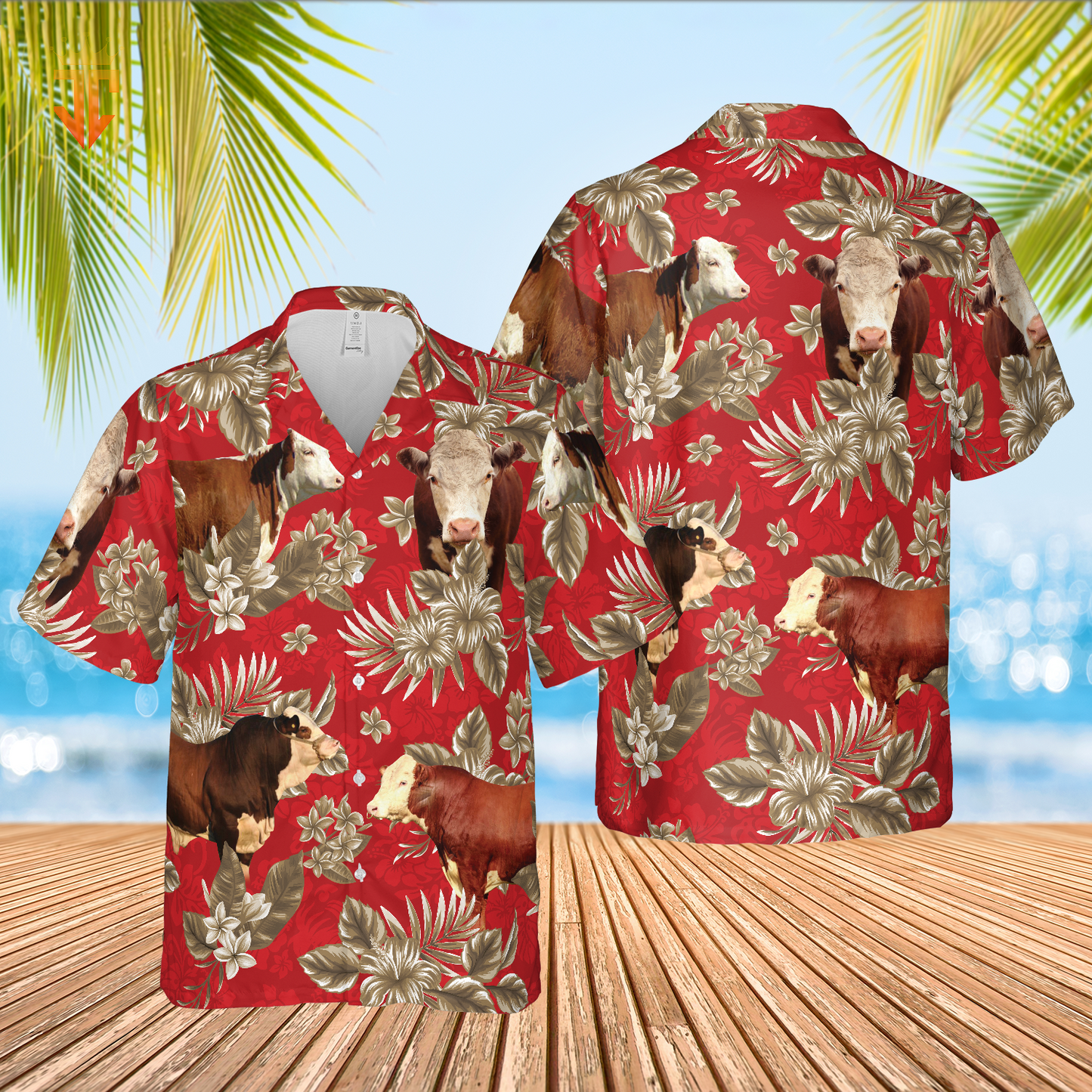 Hereford Cattle Lovers Aloha Pattern All Over Printed 3D Hawaiian Shirt HO5380