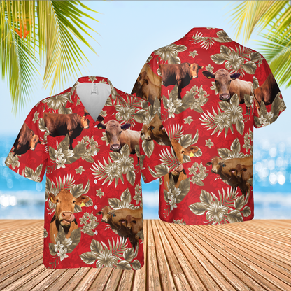 Red Angus Cattle Lovers Aloha Pattern All Over Printed 3D Hawaiian Shirt HO5382