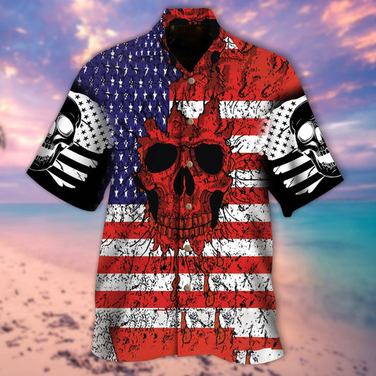 Nice Skull U.S Flag Pattern Hawaiian Shirt, Gift For Skull Lovers HO5271