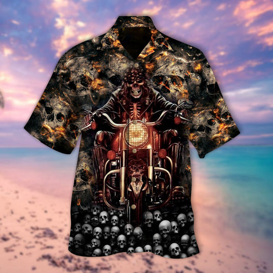 Cute Ghost Biker On Skulls 3D Hawaiian Shirt, Lasfour Skull Hawaiian Shirt Men Women HO5272