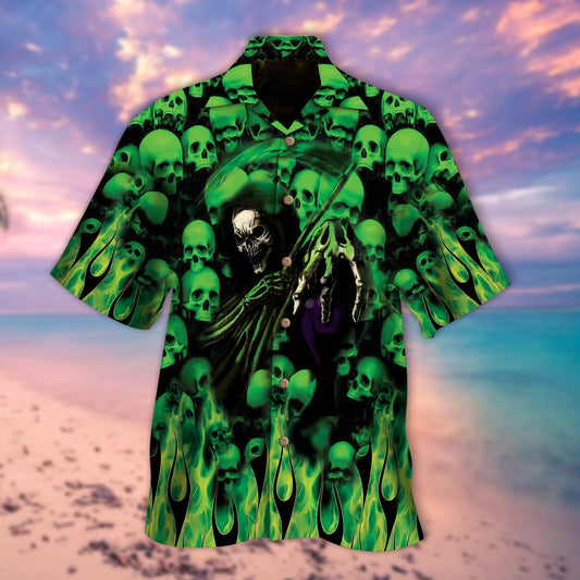 Skull Green The Death Hawaiian Shirt Short Sleeve Halloween Hawaiian Shirts HO5286