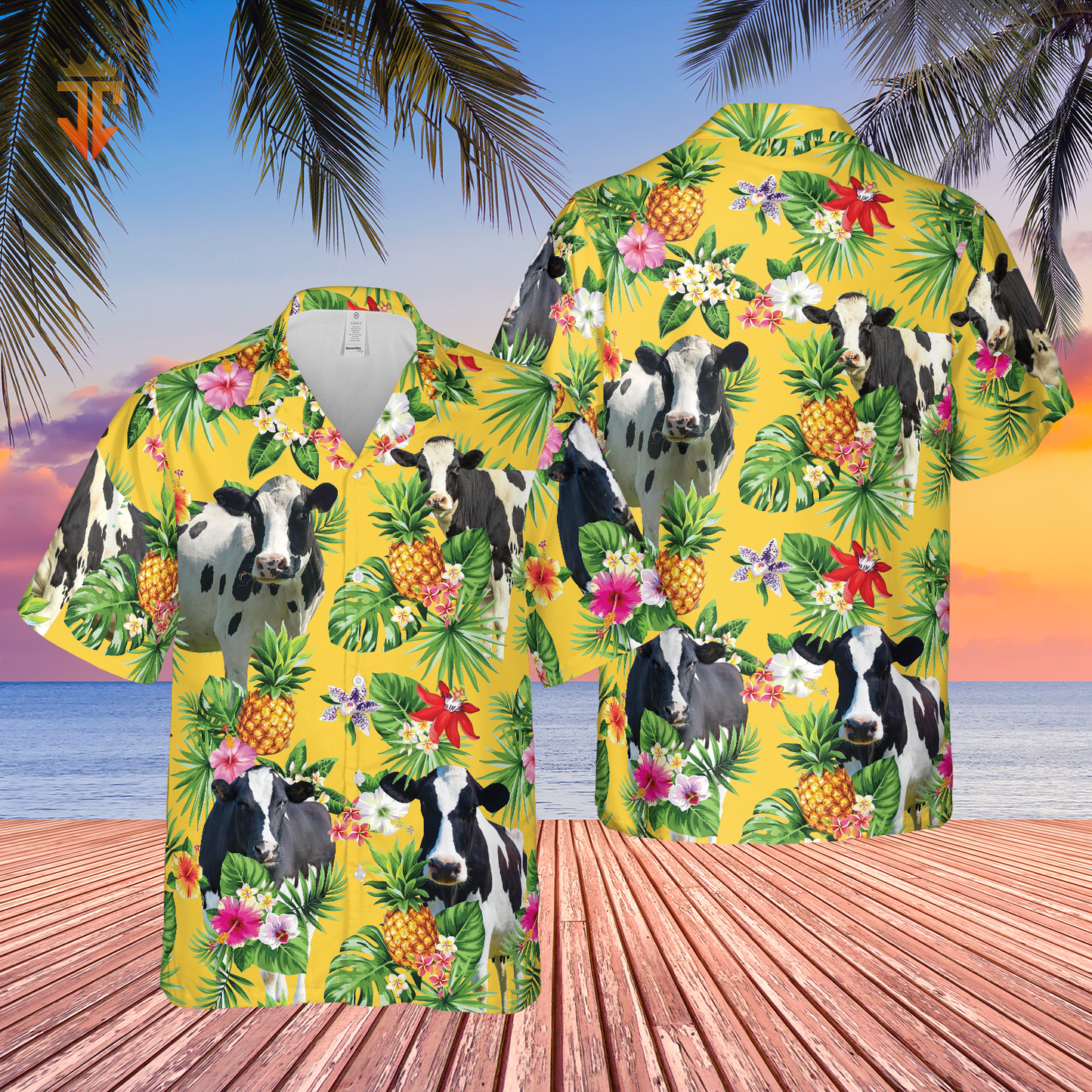 Personalized Name Holstein Friesian Cattle Pineapples All Over Printed 3D Hawaiian Shirt HO5387