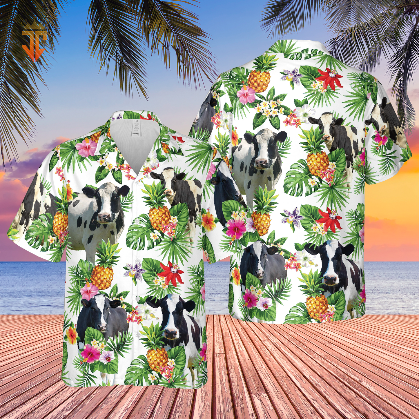 Personalized Name Holstein Friesian Cattle Pineapples All Over Printed 3D Hawaiian Shirt HO5387