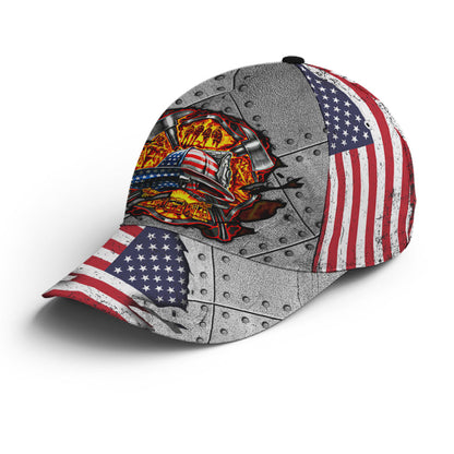 American Firefighter American Flag Style Baseball Cap Lasfour CO0887