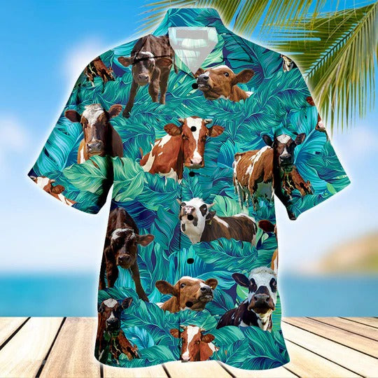 Funny Ayrshire Cow Beach Shirts, Unisex Print Aloha Short Sleeve Casual Shirt, Cow Hawaii Shirt HO5062